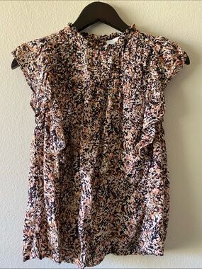 Ann Taylor Floral Smocked Ruffle Cap Sleeve Top